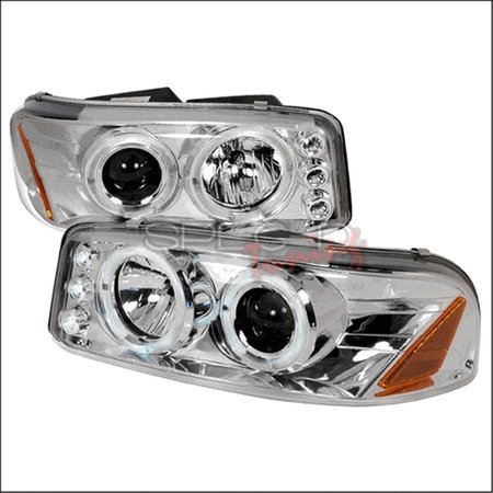 OVERTIME Halo LED Projector Headlights for 00 to 06 GMC Denali; Chrome - 10 x 19 x 23 in. OV960625